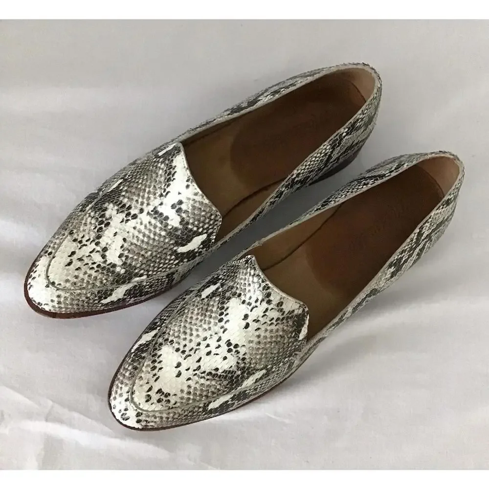 MADEWELL FRANCES LOAFER SNAKESKIN 8.5 SNAKE BLACK WHITE LEATHER MULE SKIMMER - Picture 8 of 8